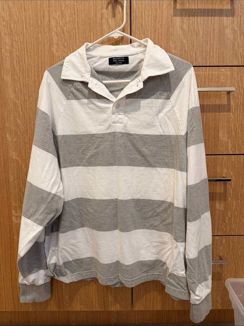 Brunette The Label Rugby Polo - White & Gray Stripes